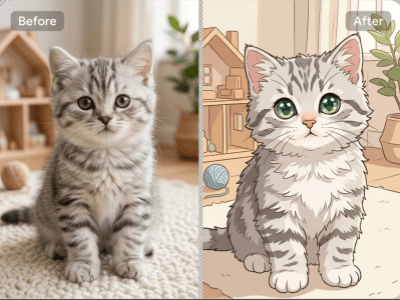before-and-after-comparison-showing-a-real-photo-of-a-cat-transformed-into-anime-style-character-art
